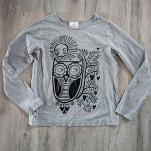 Hanna Andersson Gray Tee with Owl Design, 10Y (X1)